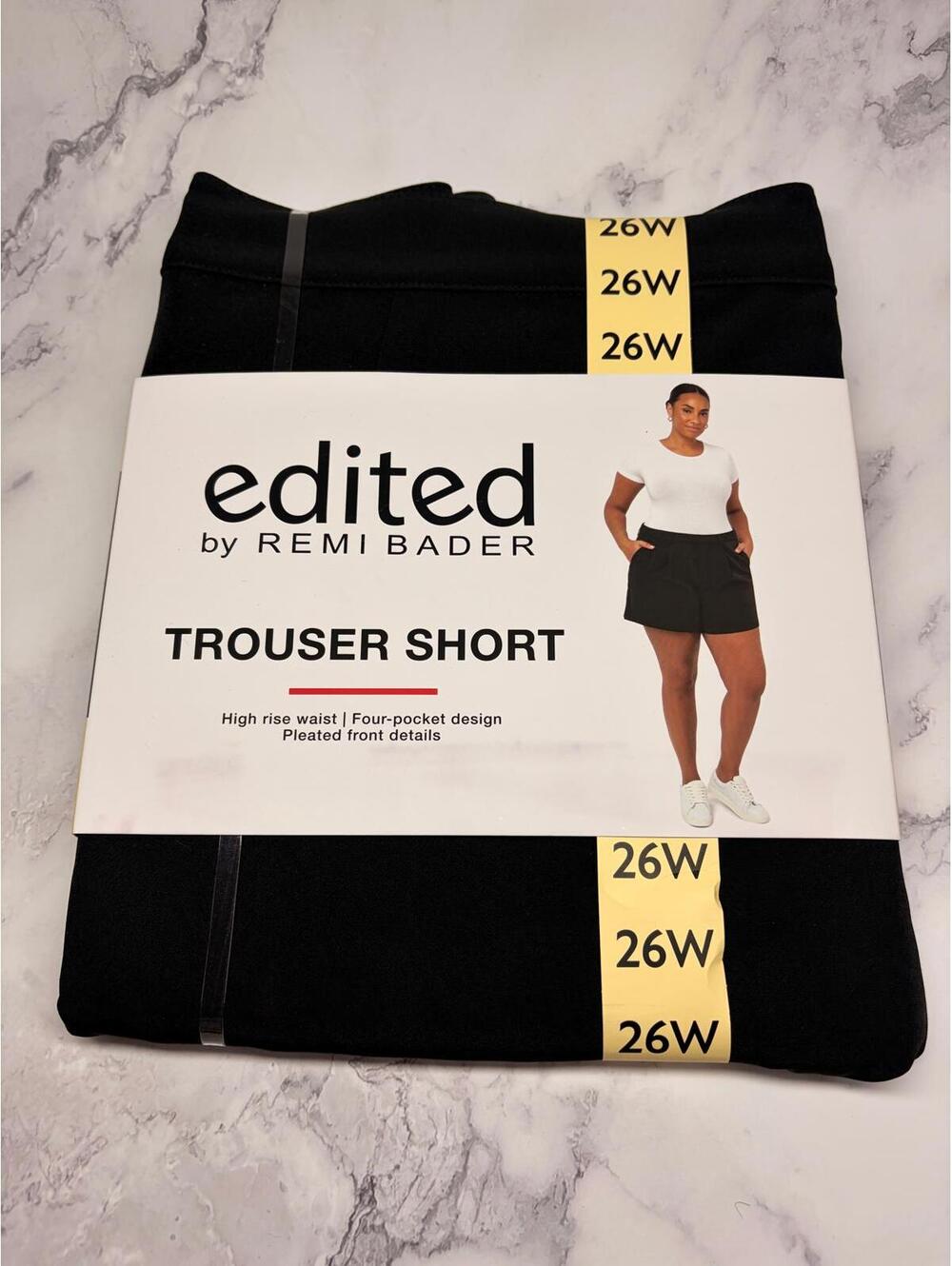 Edited by Remi‎ Bader Trouser Shorts 26W Black High Rise Pleated NWT Plus Size